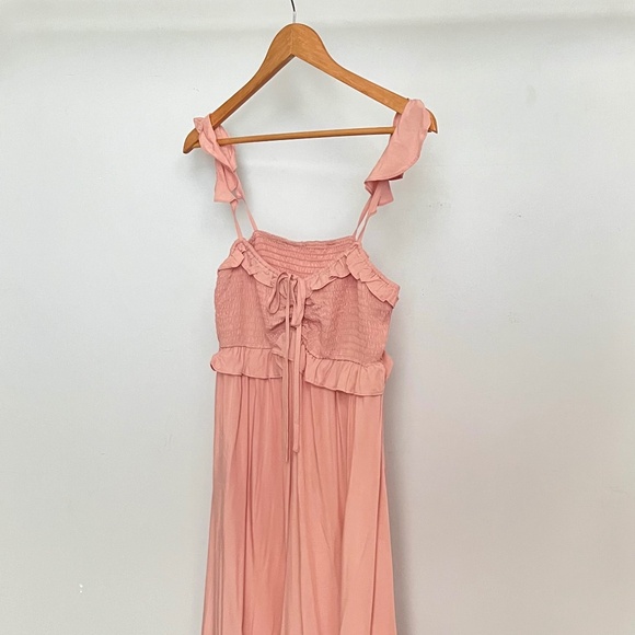 Cupshe Blush Pink Smocked Midi Dress with Ruffle Details - Picture 1 of 4